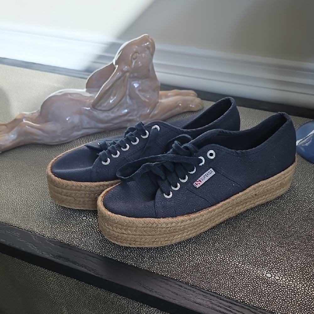 Superga Women's Dark Blue Platform Espadrille Sneakers